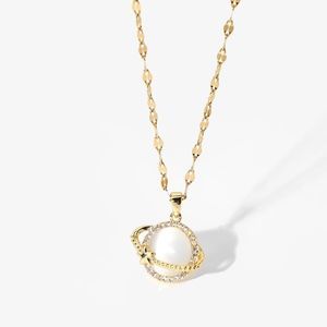 18k Gold PVD Plated Stainless Steel Opal Planet Necklace